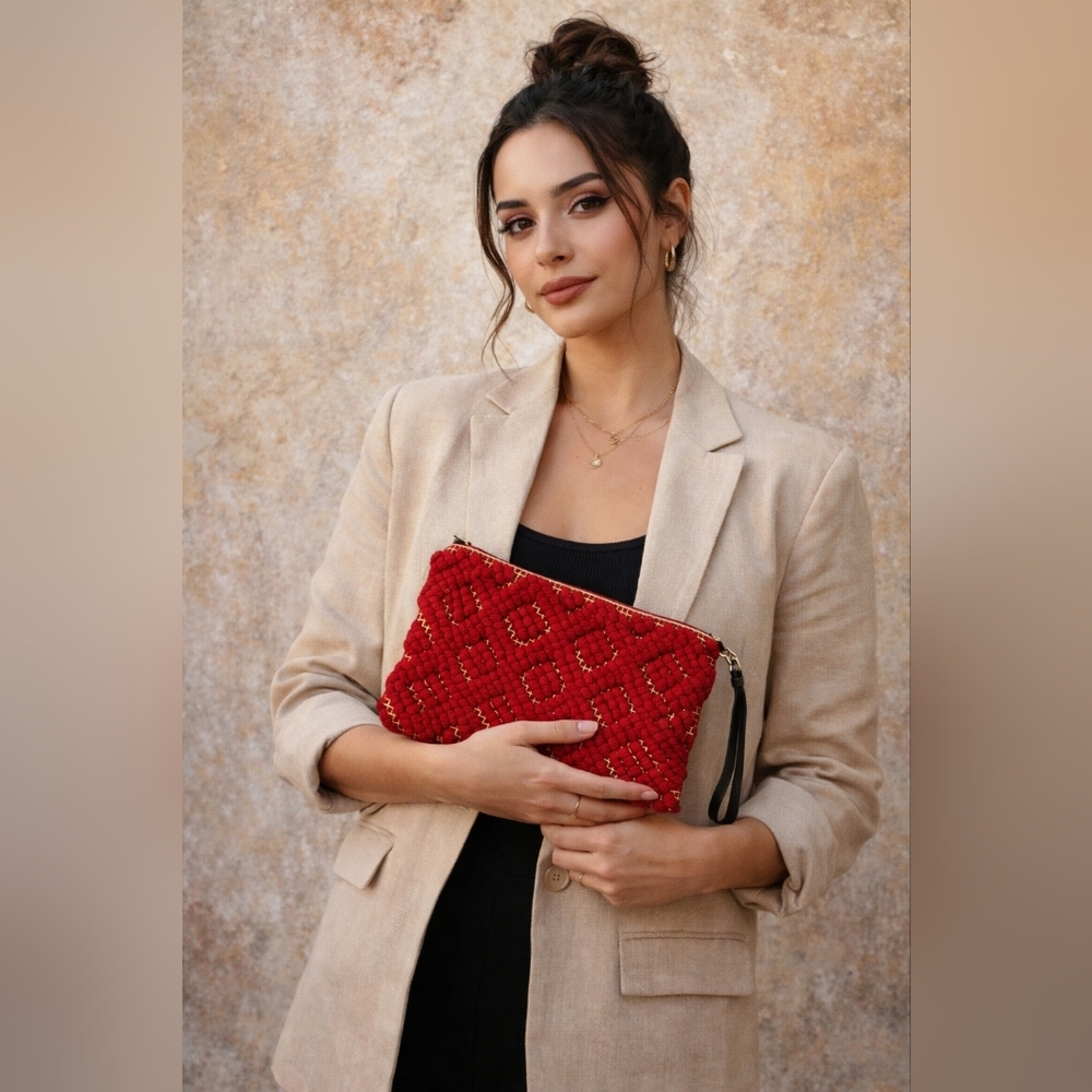 Boho Red Fabric Clutch F21 Y2K Coquette